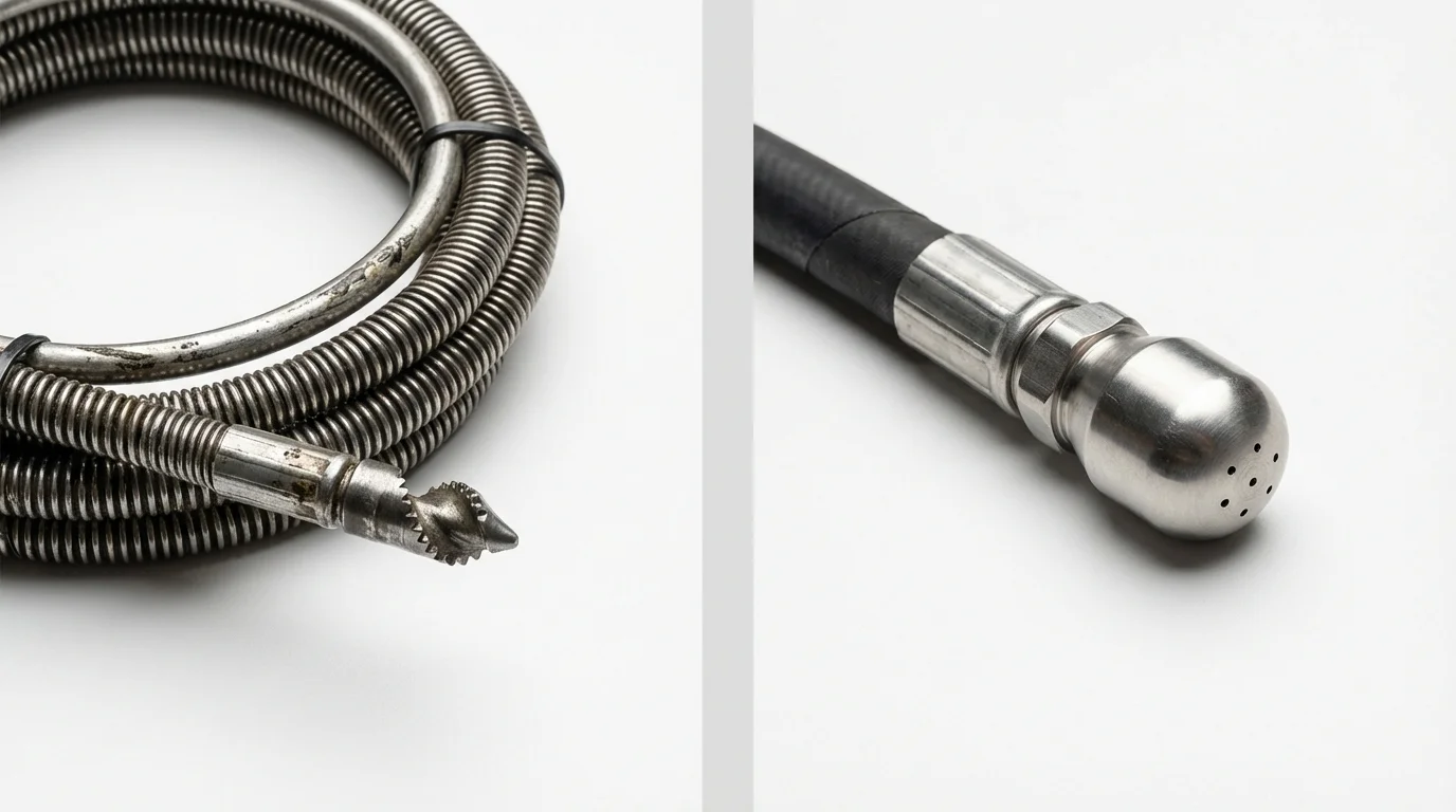 Drain snake cable and hydro jetting nozzle used for drain cleaning in Fairless Hills, PA