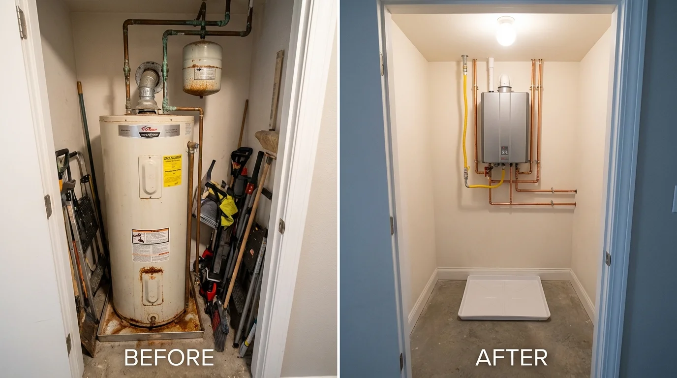 Tank water heater versus wall-mounted tankless unit comparison for Fairless Hills, PA homeowners