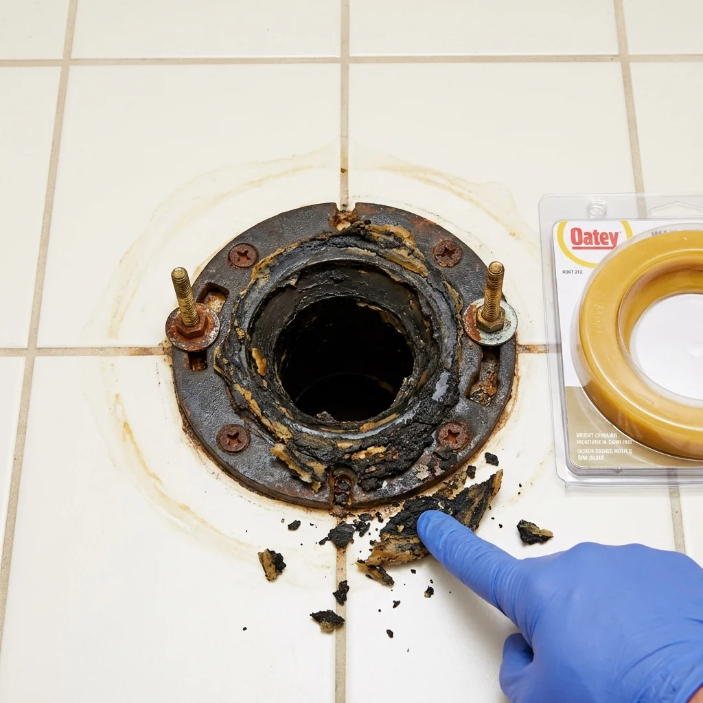 Failed wax ring showing water seepage at the base of a toilet in a Fairless Hills, PA home