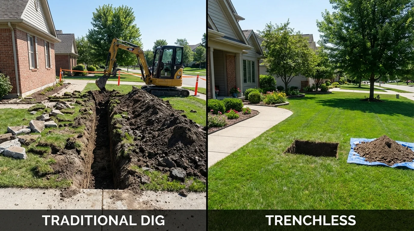 Trenchless sewer repair with minimal yard damage versus traditional excavation in Fairless Hills, PA